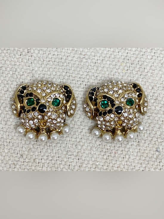 Betsey Johnson Jewelry - Betsey Johnson Clear Crystal and Black Accent Black White Dog Stud Earrings